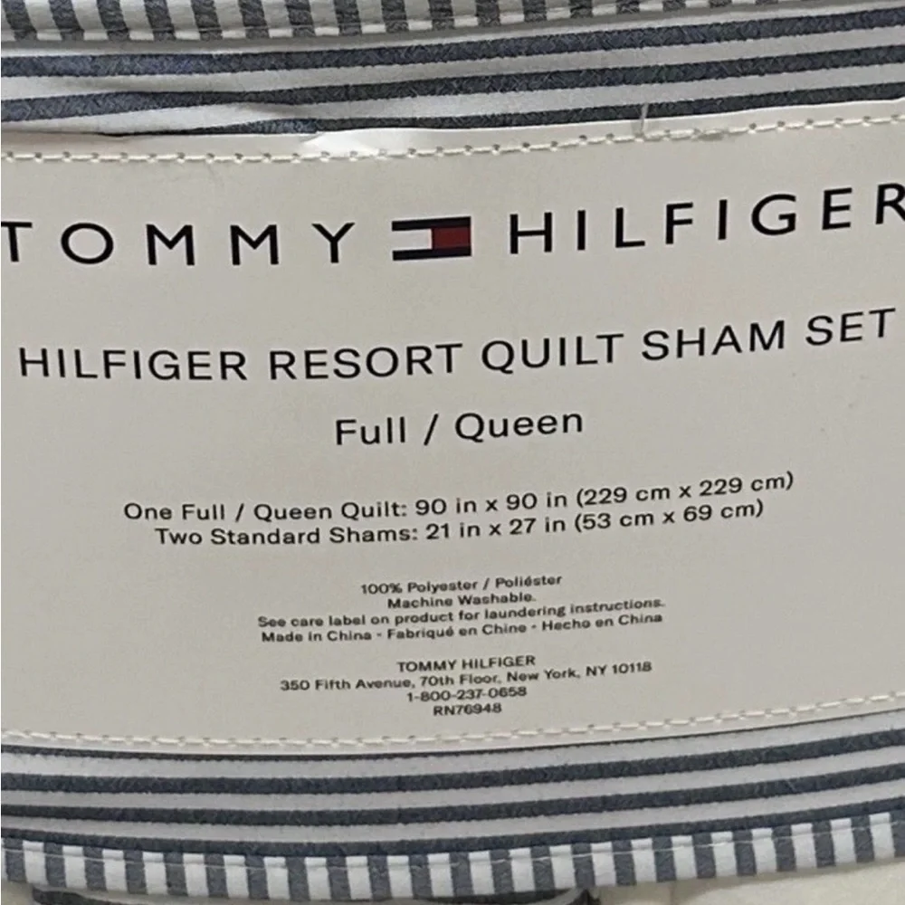 Tommy Hilfiger Resort Blue and White Quilt Sham Set 90”x90”